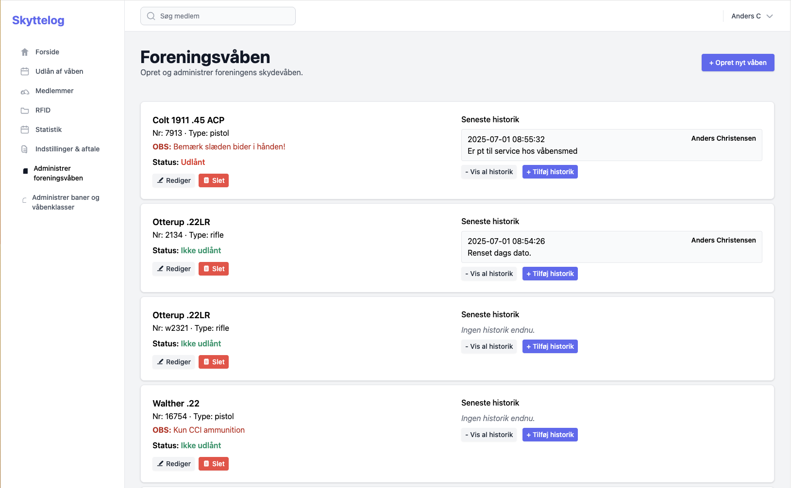 Administrer foreningsvåben